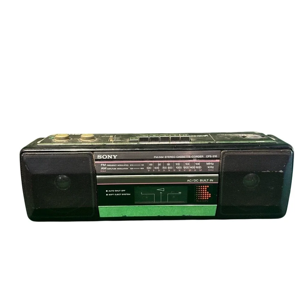 Sony CFS-210‎ SoundRider AM/FM Stereo Cassette Boombox Vintage Radio Black Green